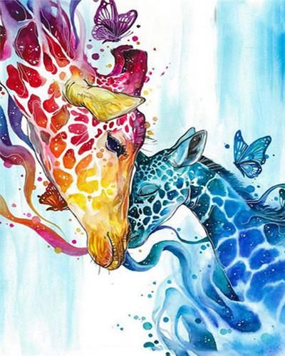 Colourful Giraffe And Her Babe - Animals  Paint By Number