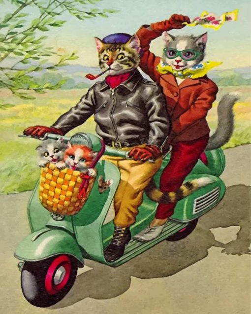 Cats On Motorcycle paint by number