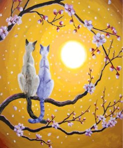 Siamese Cats Nestled In Golden Sakura paint by numbers